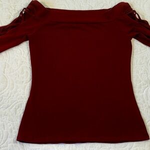 Express Blouse Top Women's Medium Maroon Off the Shoulder Cutout Sleeve EUC